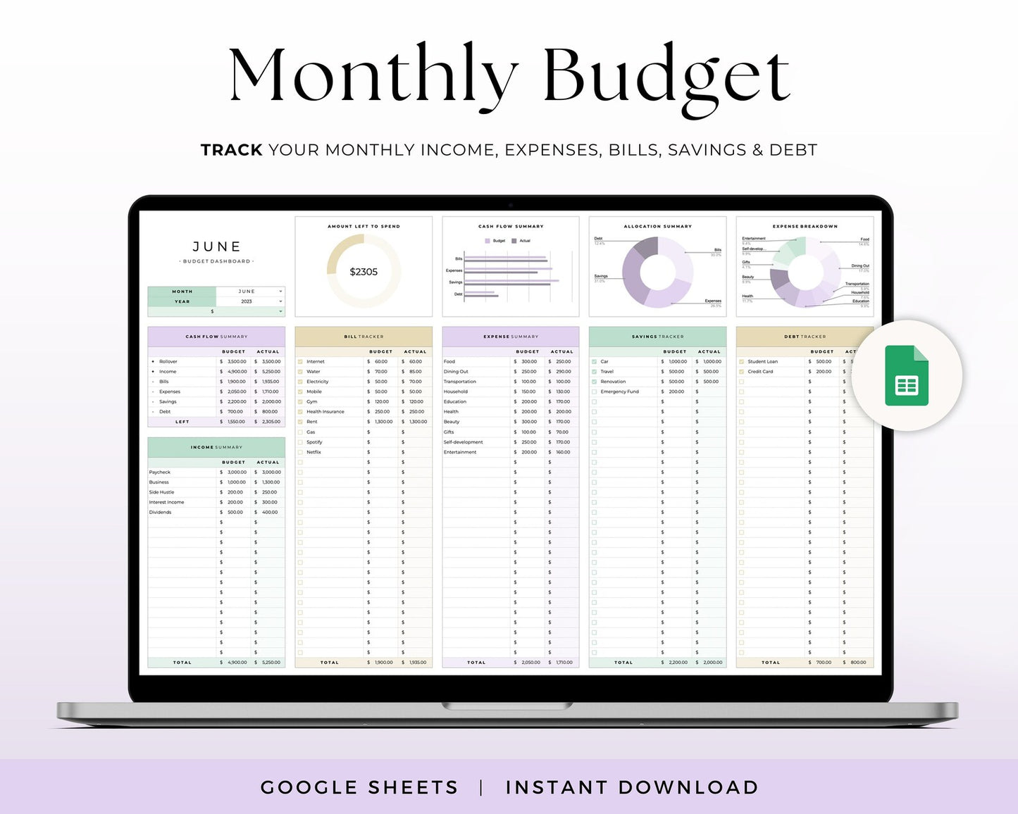 Monthly Budget Template Finance Tracker