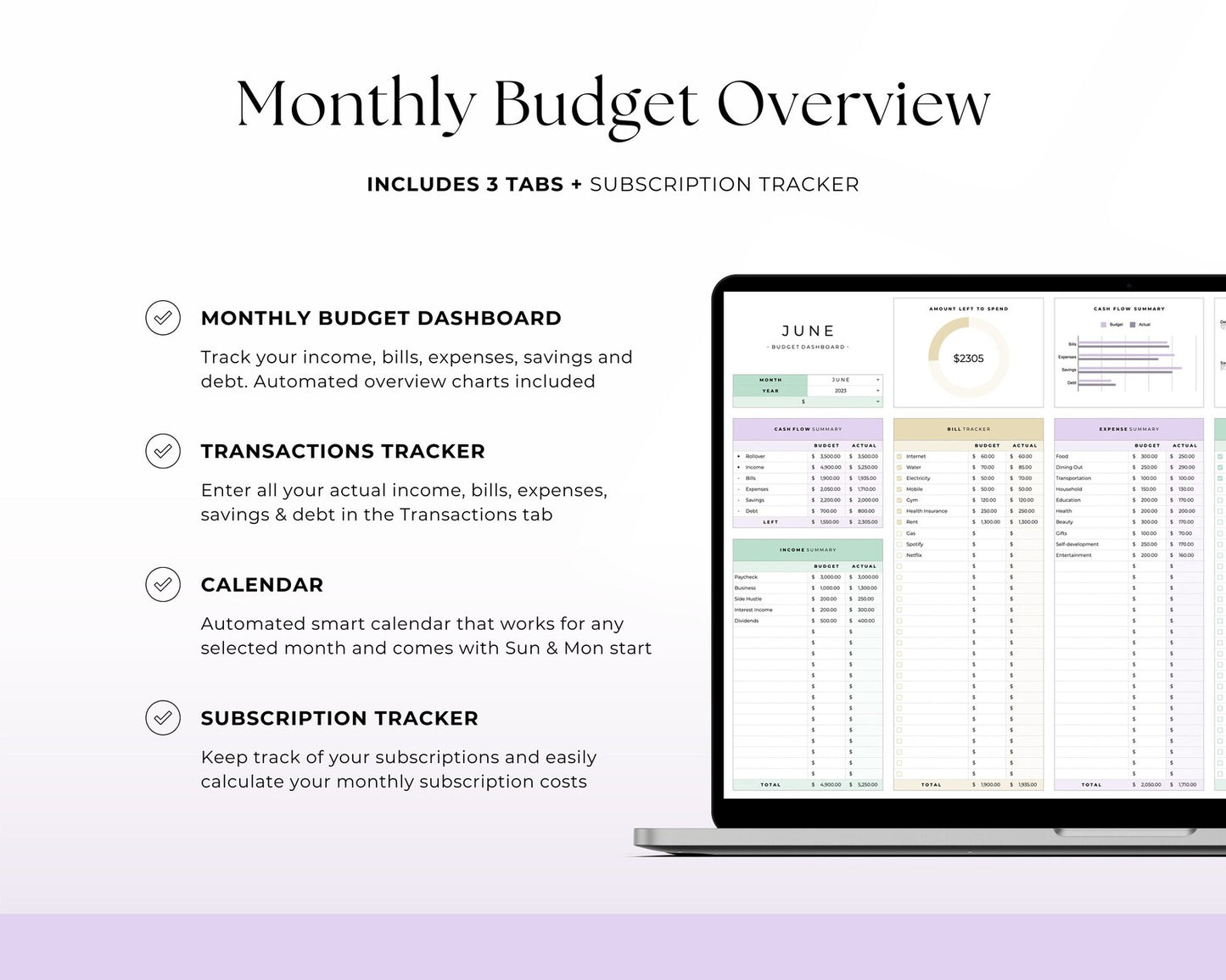 Monthly Budget Template Finance Tracker